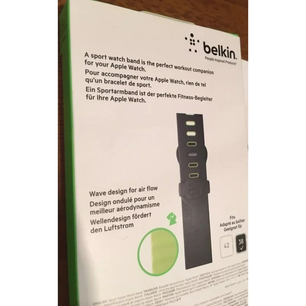 Belkin Sport Band For Apple Watch 38mm Black Green NIB